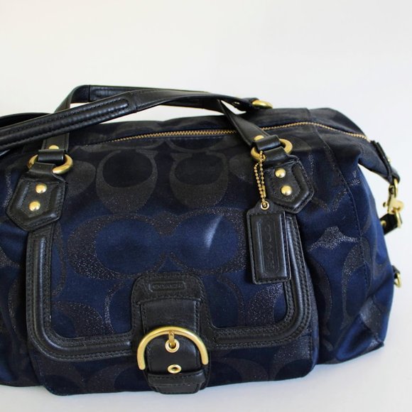 Vintage Y2K Coach Black/Navy Metallic Large Front Flap Carryall Satchel Purse - Picture 7 of 15